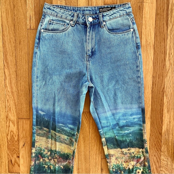 BLANK NYC The Madison Crop, Digital Print, High Waist, Raw Hem Jeans, Sz 25 - Picture 3 of 9